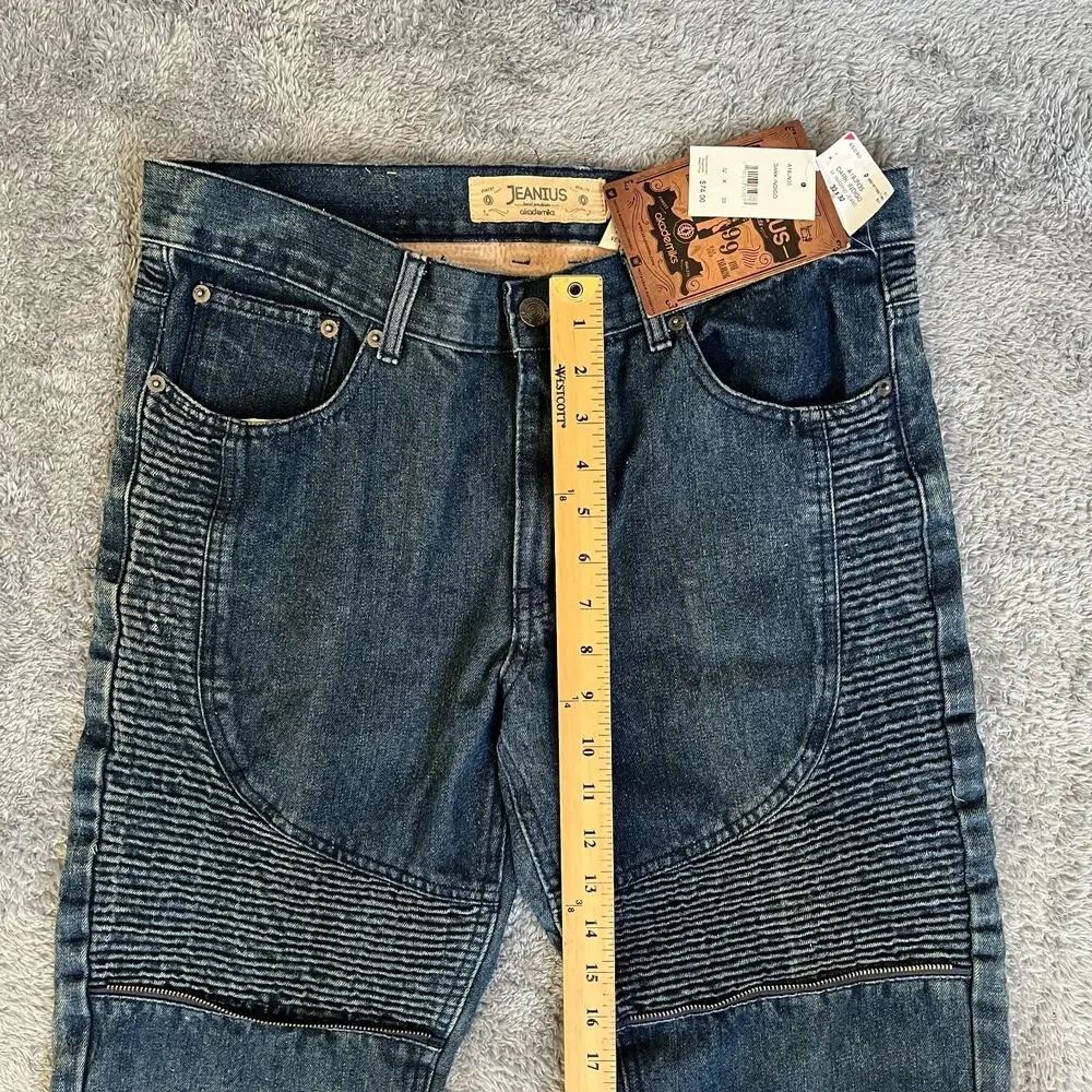 Jeanius by Akademiks Blue Denim Dark Wash Moto Biker Jeans Men's Size 32x30